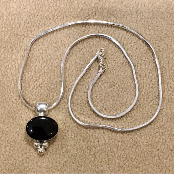 TAXCO Black Onyx Sterling Silver 925 Necklace - Picture 2 of 11